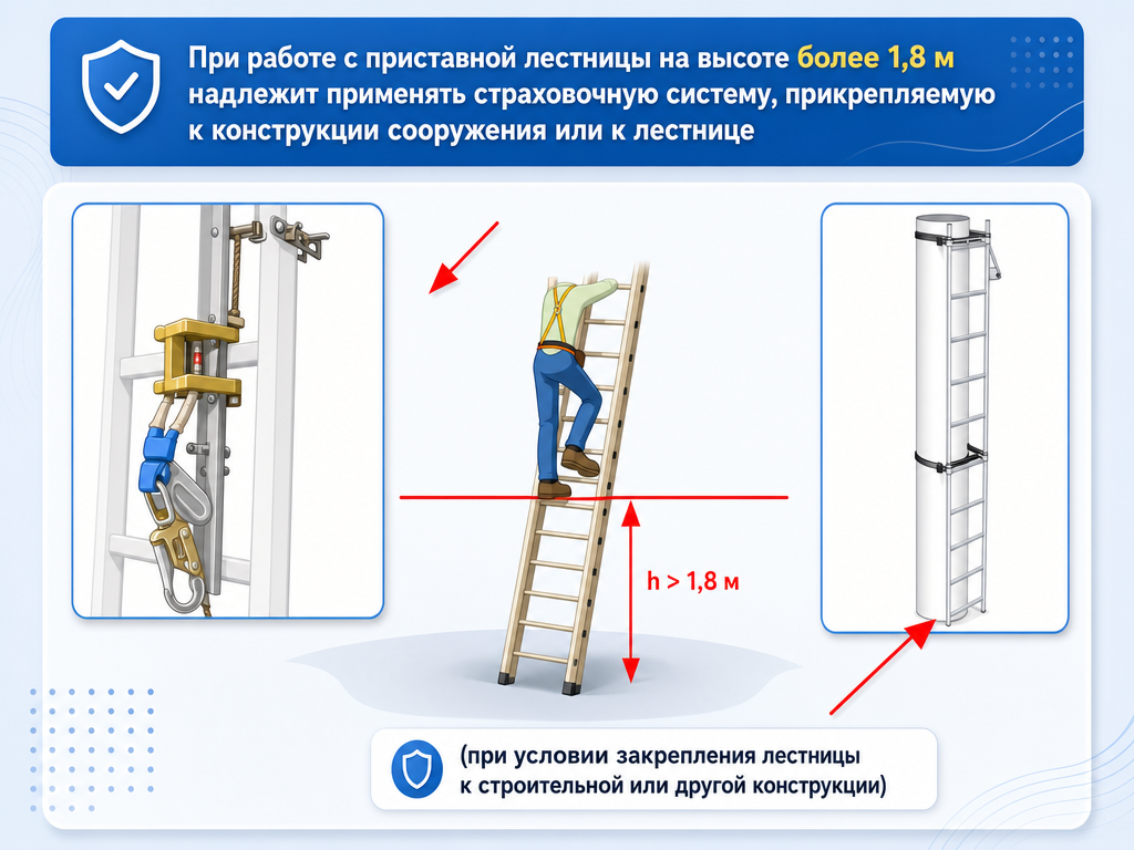 Правила по охране труда при работе на высоте. Дополнение 2: Требования по охране труда к применению лестниц, площадок, трапов; Требования по охране труда при применении когтей и лазов монтерских (обновлено: приказ N 782н от 16.11.2020) — кадр 1
