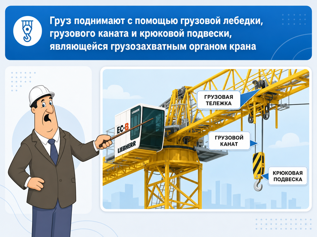 Конструктивные особенности, требования безопасности к устройству, требования к оснащению приборами и устройствами безопасности башенных и стреловых кранов — кадр 1