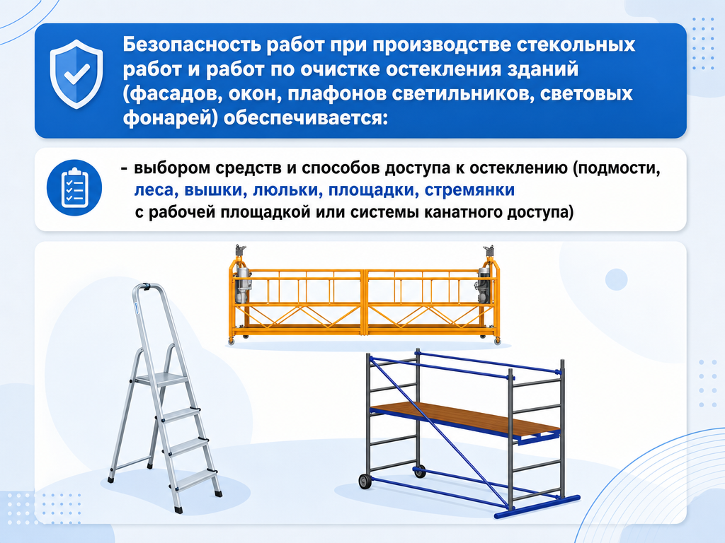 Правила по охране труда при работе на высоте. Дополнение 7: Требования по охране труда при производстве стекольных работ и при очистке остекления зданий; Требования по охране труда при отделочных работах на высоте (обновлено: приказ N 782н от 16.11.2020) — кадр 1